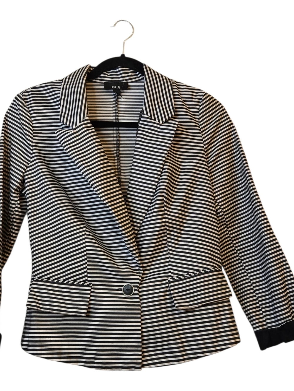 BCX Black and White Striped Single-Button Blazer Single Button Preppy Size M